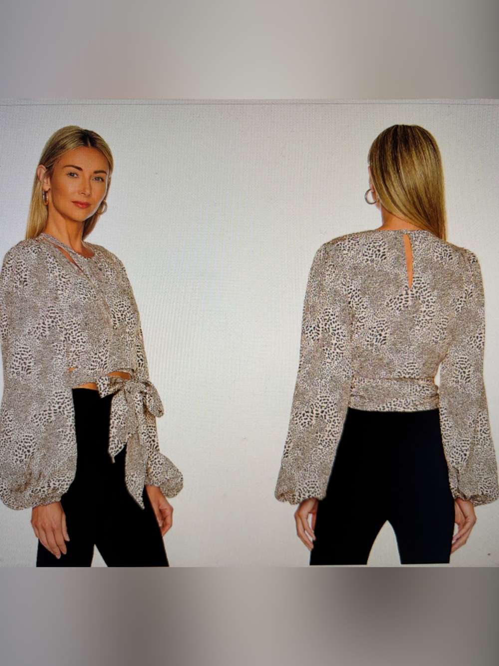 NWT Lovers + Friends Beige Leopard Cheetah Tie-Waist Cut Out Long Sleeve Top S